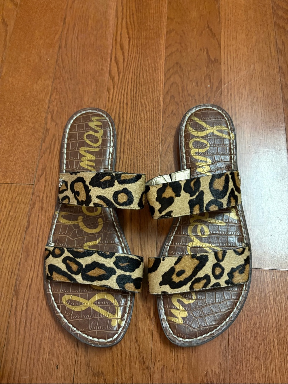 Sam Edelman Gala Leopard Print Slide Sandals - Black & Tan. Size 9 1/2